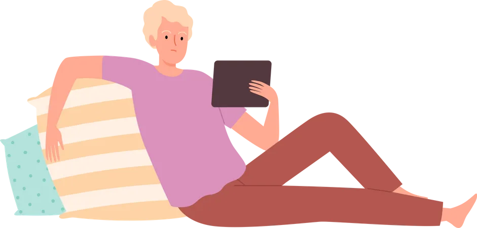 Homem deitado com tablet  Ilustração