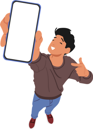 Homem demonstrando recursos do smartphone  Ilustração