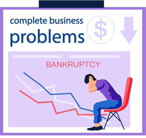Homem deprimido com medo de falência e crise financeira  Ilustração