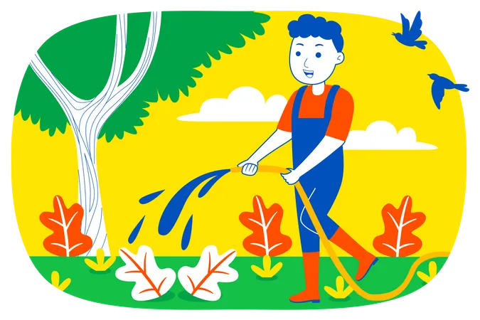 Homem derramando água para plantar  Ilustração