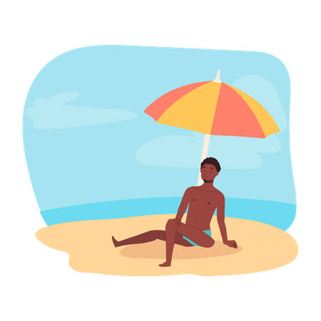 Homem descansando na praia  Ilustração