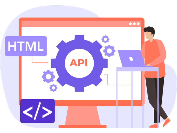 Desenvolvedor trabalhando no desenvolvimento de API  Ilustração