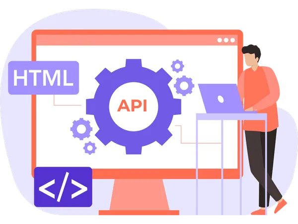 Desenvolvedor trabalhando no desenvolvimento de API  Ilustração