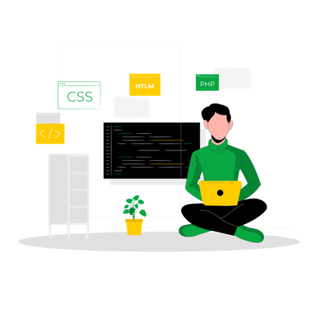 Desenvolvedor web masculino trabalhando com linguagem CSS  Ilustração