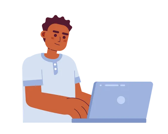 Desenvolvedor web masculino trabalhando no laptop  Ilustração