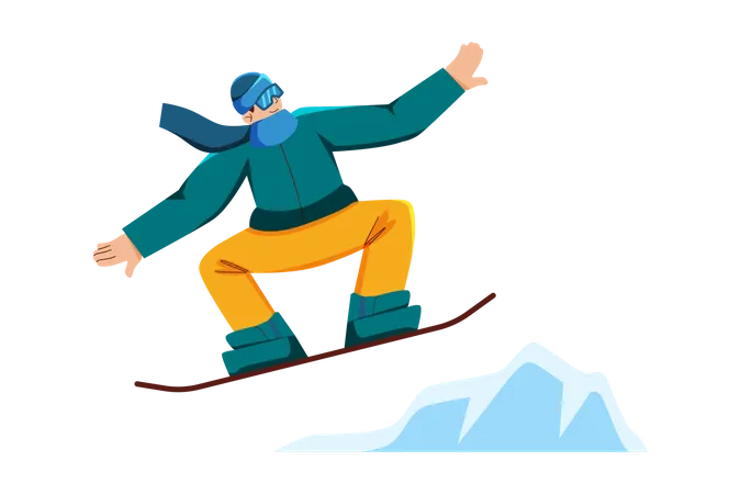 Homem gosta de snowboard no gelo  Ilustração