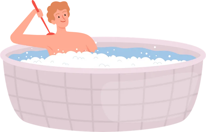 Homem aproveitando o banho  Ilustração