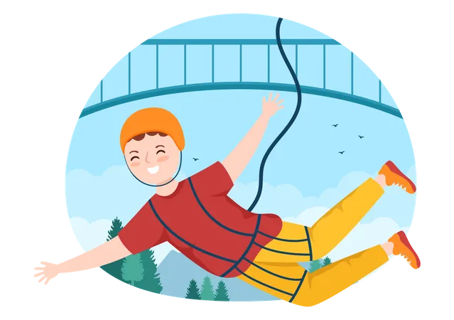 Homem gostando de bungee jumping  Ilustração