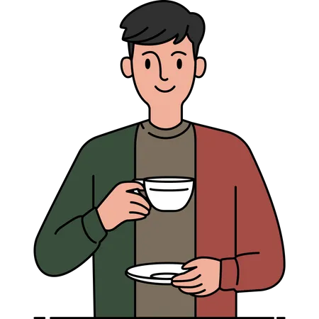 Homem Desfrutando De Ilustracao De Cafe Ilustração