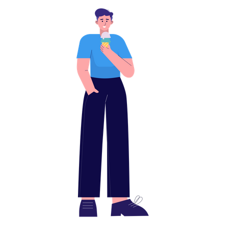 Homem desfrutando de sorvete  Ilustração