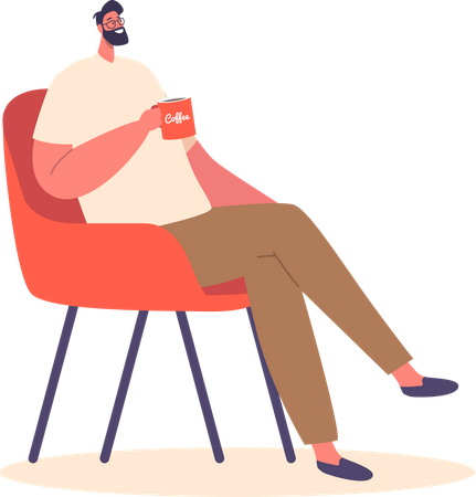 Homem desfrutando de uma xícara de café  Ilustração