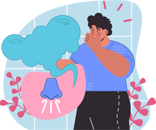 Homem desfrutando de um mundo complexo de aromas.  Ilustração