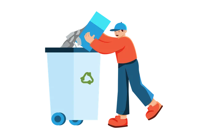 Homem despejando resíduos para reciclagem  Ilustração
