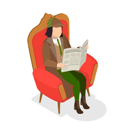 Homem detetive engraçado lendo jornal  Ilustração
