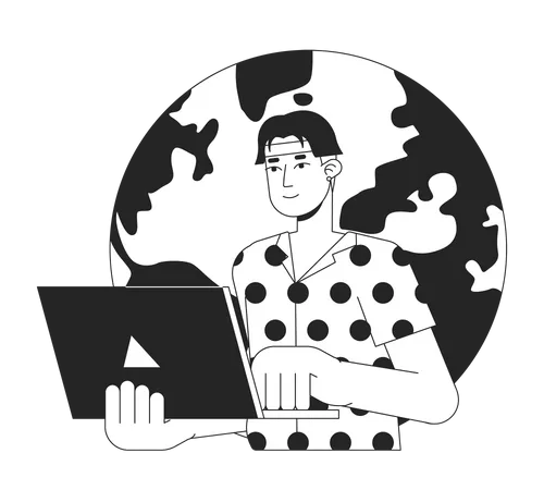 Homem digitando no laptop  Ilustração