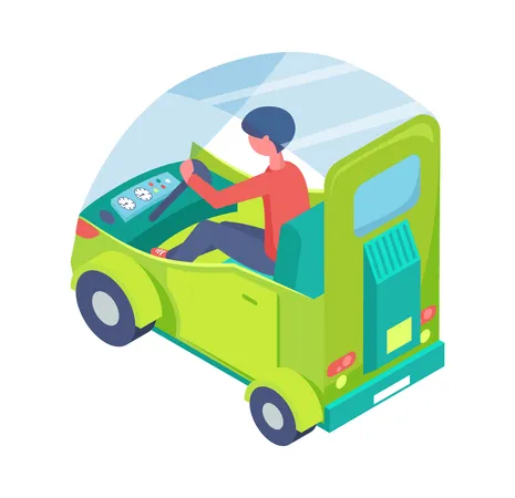 Homem dirigindo carro de transporte elétrico  Ilustração