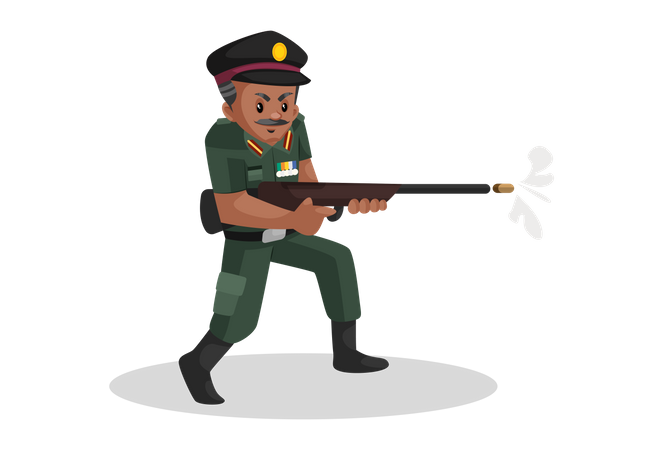 Homem do exército atirando com rifle na guerra  Ilustração