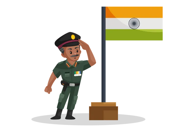 Homem do exército indiano comemorando o dia da independência  Ilustração