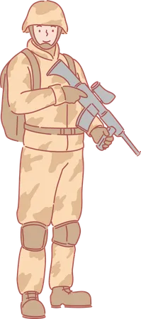 Homem do exército segurando arma  Ilustração