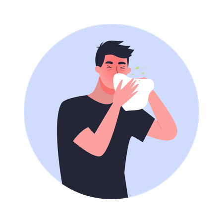 Homem doente com corrimento nasal  Ilustração
