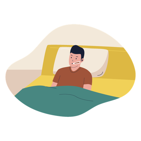 Homem doente na cama  Ilustração