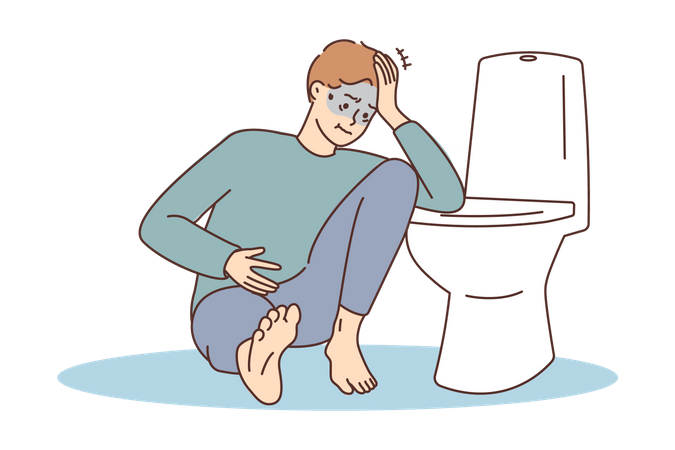Homem doente no banheiro  Ilustração