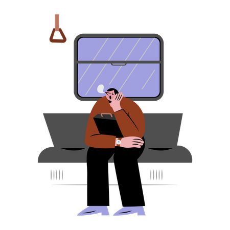 Homem dormindo no metrô  Ilustração