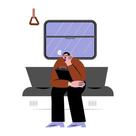 Homem dormindo no metrô  Ilustração