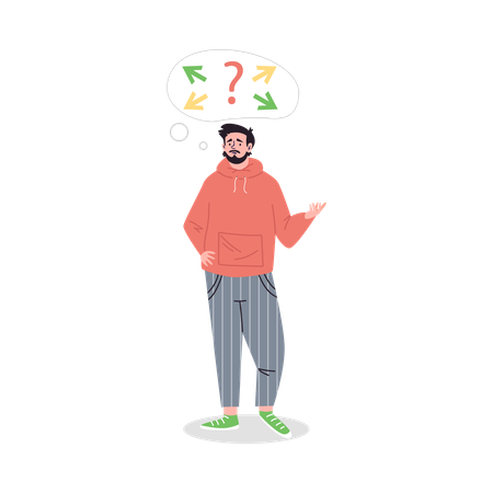 O homem duvidoso escolhe o caminho da direção  Ilustração