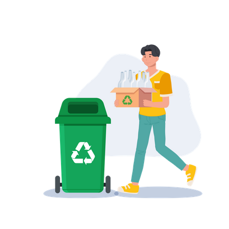 Homem é coletado garrafas para reciclagem  Ilustração