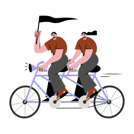 Homem e mulher andando de bicicleta tandem  Ilustração
