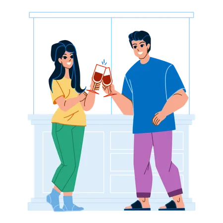 Homem e mulher bebendo vinho  Ilustração