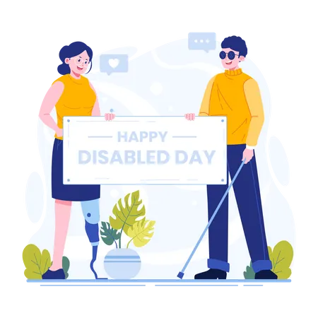 Homem e mulher comemorando o dia da deficiência  Ilustração
