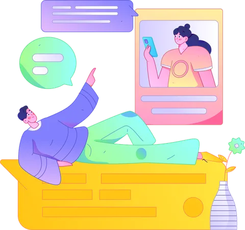 Homem e mulher conversando no celular  Ilustração