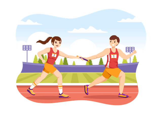 Homem e mulher correndo em corrida  Ilustração