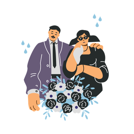 Homem e mulher em tristeza chorando e lamentando  Ilustração