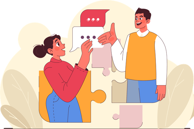 Homem e mulher falando sobre solução de negócios  Ilustração