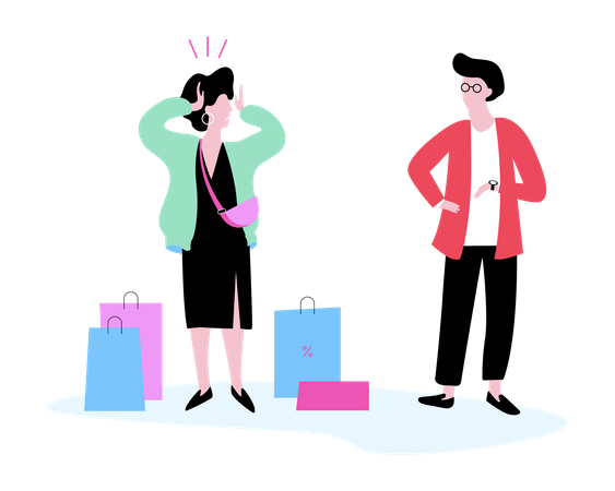 Homem e mulher fazendo compras  Ilustração