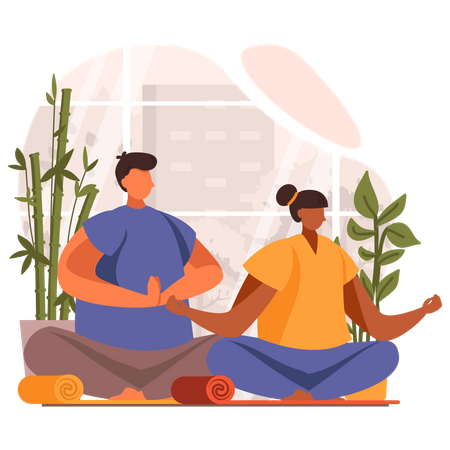 Homem e mulher fazendo ioga  Ilustração