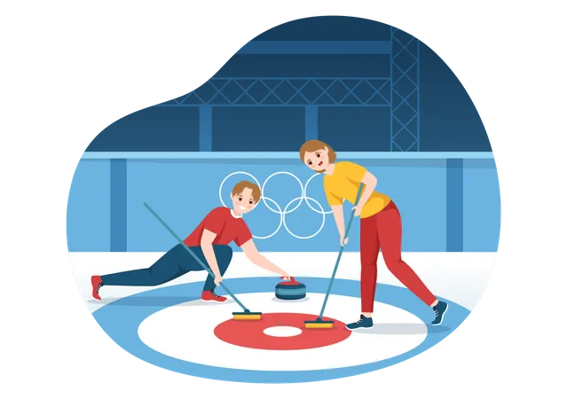 Homem e mulher jogando Curling  Ilustração