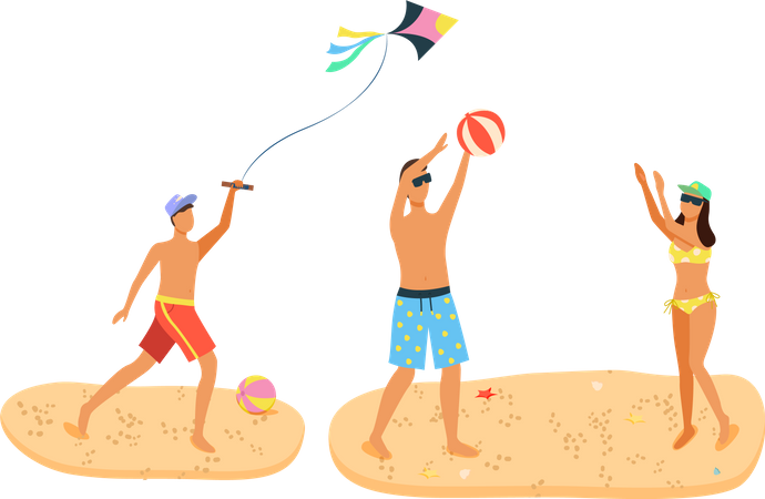 Homem e mulher jogando jogo de praia  Ilustração