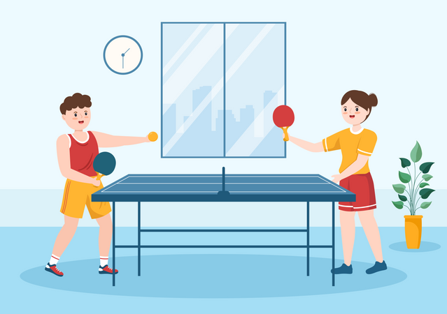 Homem e mulher jogando tênis de mesa  Ilustração