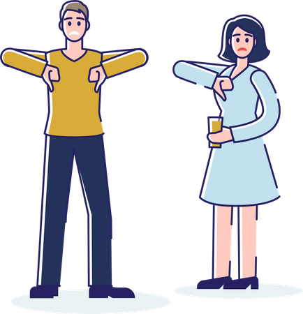 Homem e mulher mostrando os polegares para baixo  Ilustração
