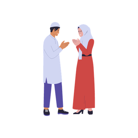 Homem e mulher muçulmanos desejando eidmubarak  Ilustração