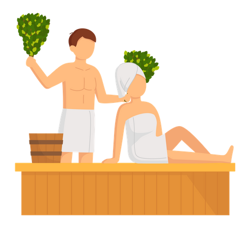 Homem e mulher na sauna  Ilustração