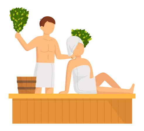 Homem e mulher na sauna  Ilustração