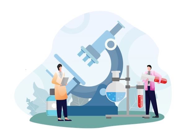 Homem e mulher no laboratório de clínica médica  Ilustração