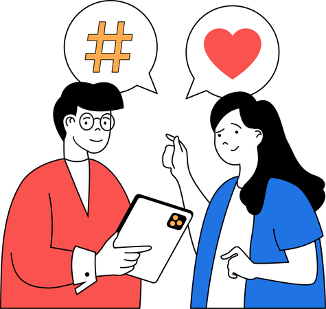 Homem e mulher procurando mídias sociais como  Ilustração