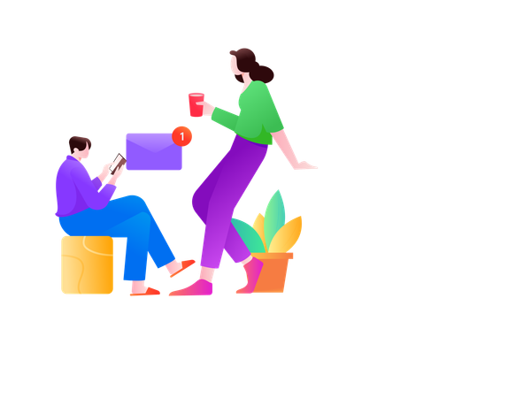 Homem e mulher procurando notificação por e-mail  Ilustração
