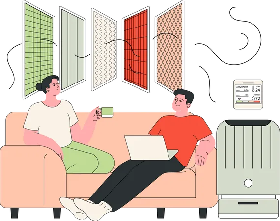 Homem e mulher sentados em casa ao ar livre  Ilustração